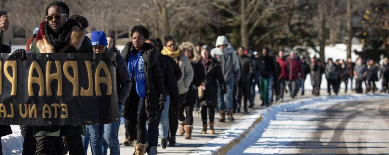 silent march through campus on MLK day